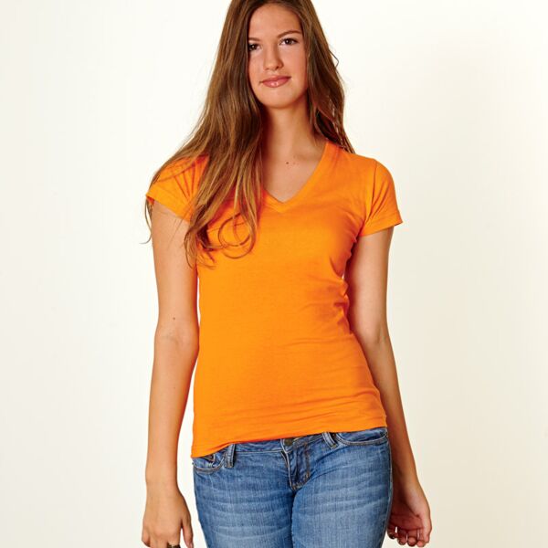 Ladies' Junior Fit V-Neck Fine Jersey Tee Thumbnail