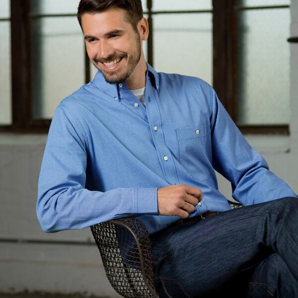 UltraClub Men's Yarn-Dyed Micro-Check Woven Thumbnail